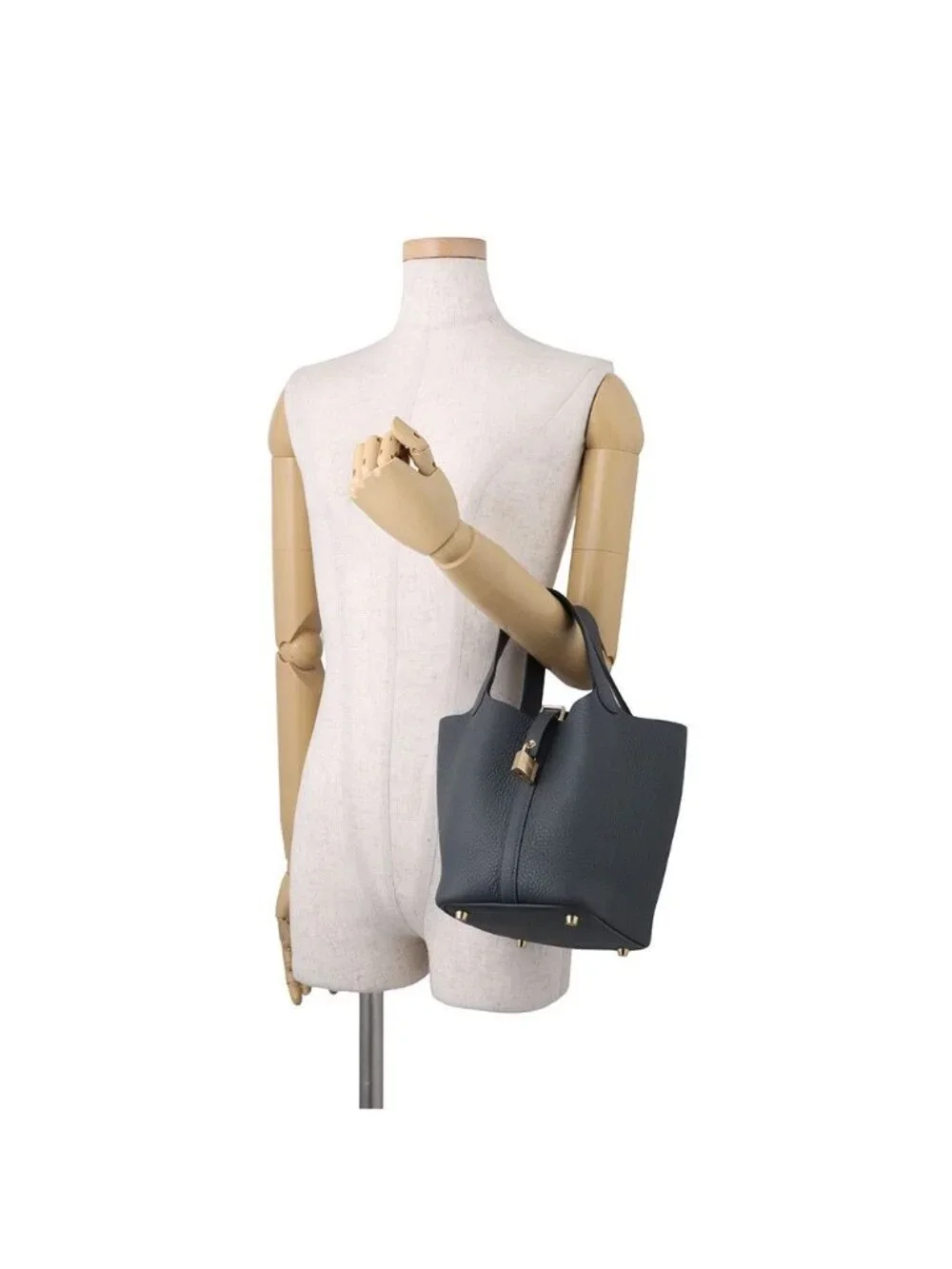 Hermes Handbag Picotin Lock PM Gray Misty Champagne Gold Taurillon Clemence Tote